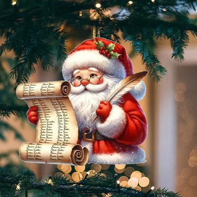 5 Pcs Santa Claus Ornaments 2D Acrylic Cartoon Santa Claus Pendant Christmas Tree Hanging Decoration for Car Tree Door Wall Home Holiday Decor