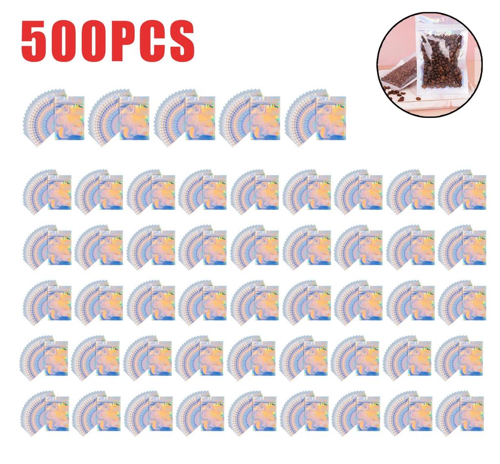 Resealable Holographic Rainbow Mylar Bags Smell Proof Ziplock Pouches for Food Storage and Party Favor Packaging
