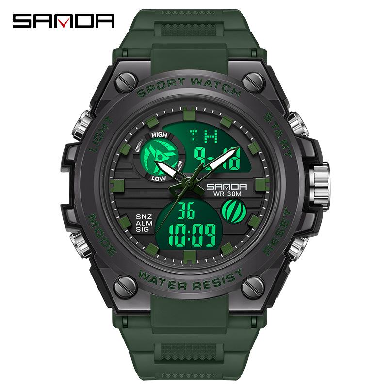 Sanda Multifunctional Sports Watch for Teen Boys: Dual Display, Luminous, Waterproof, with Alarm