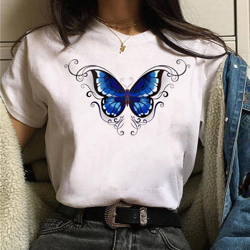 Women Summer T-Shirt 2025 Aesthetic Butterfly Print T Shirt Ladies Streetwear Harajuku Tops Female Short Sleeve Tshirt Oversize