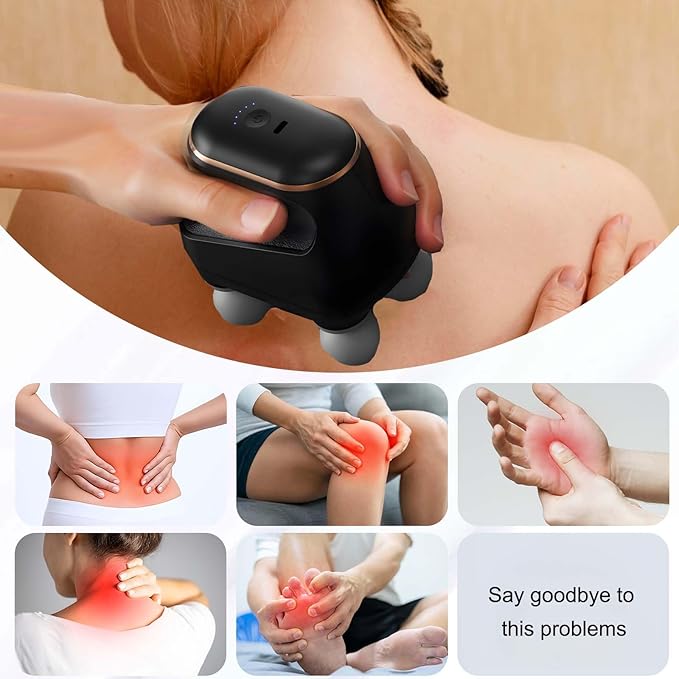 Electric Massager 4-Head Deep Muscle Relaxation Tissue 5 Adjustable Levels Rechargeable Vibration Device for Neck Back Shoulder