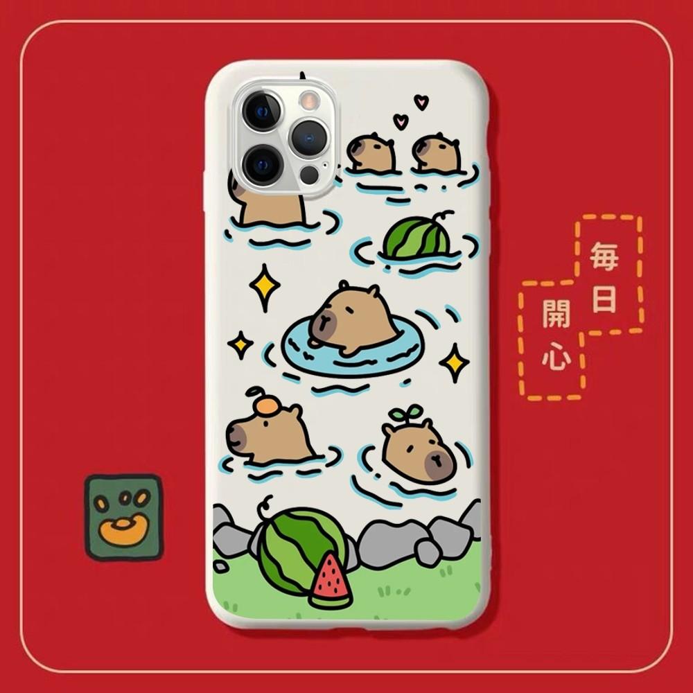 Cartoon Capybara Phone Case for iPhone 14 11 12 13 Mini Pro Xs Max 8 7 6 6S Plus X XR Solid Candy Color Case