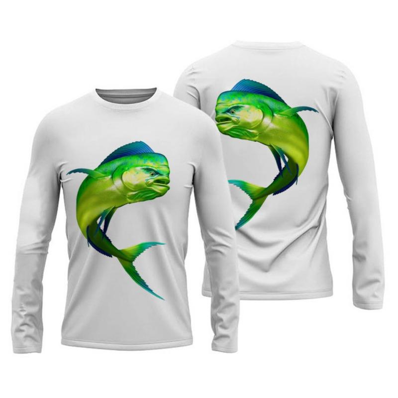 Sommer Herren Angelshirts 3D Pinting Angelbekleidung Atmungsaktives T-Shirt Langarm Outdoor Sport Rundhals Angelshirt 6XL