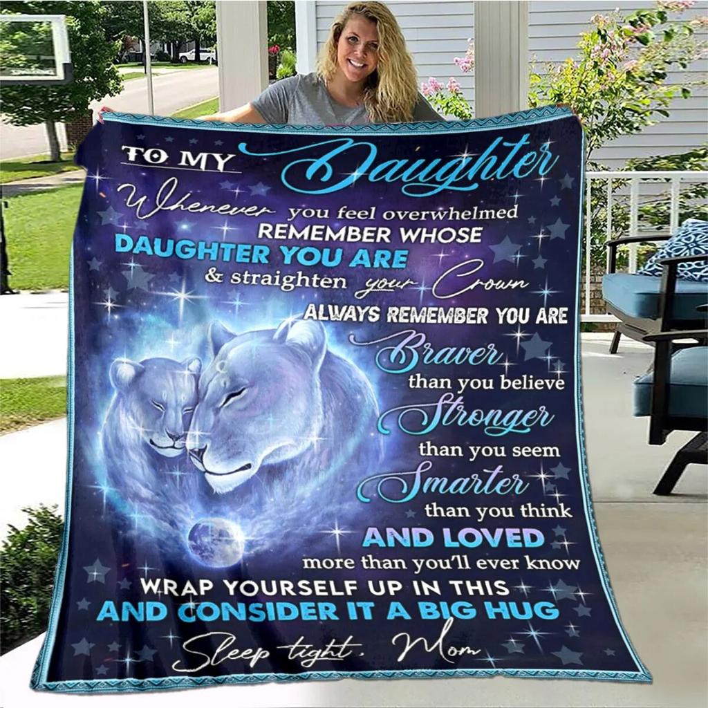 Personalisierte Sherpa-Decke für meine Tochter, bedruckt mit Löwe, Wolf und Drache, Geschenk von Mama, Papa, Sofabettdecke, weiche Picknickdecke