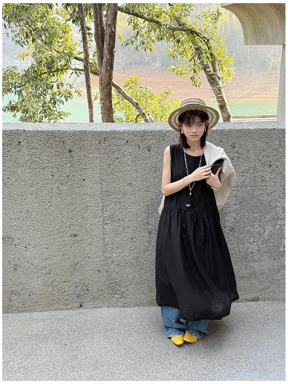 

Li Nuo Women s Retro Korean Layered Vest Dress - Spring/Summer 2026 Collection, Versatile Loose-Fit Skirt. Medium чёрный