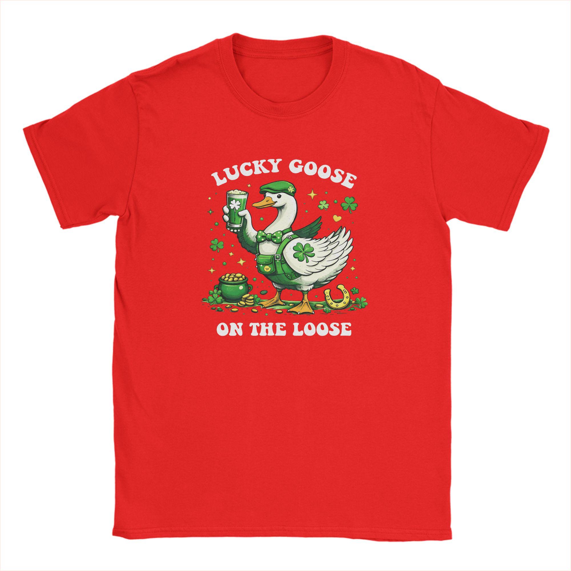 Lucky Goose on The Loose TShirts for Unisex St Patricks Day Unique Pure Cotton Tees Round Neck Short Sleeve T Shirt Gift Clothes S