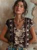 2026 Women's Tops Women's Floral T-Shirt Summer 2026 Short Sleeve Casual Loose Vintage Streetwear Fashion Clothes for Woman
