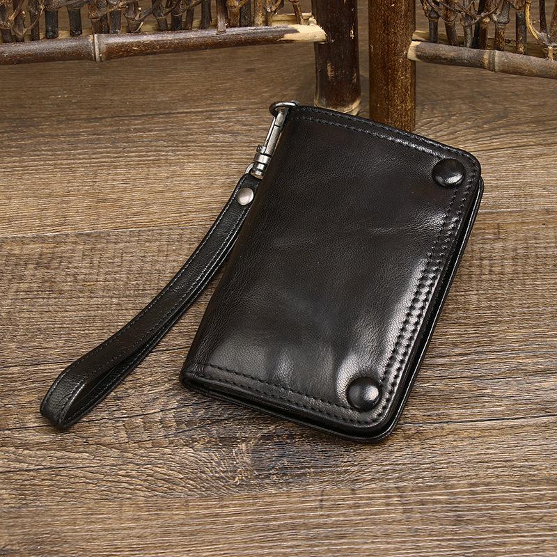 

Ретро мужской винтажный вертикальный кошелек ручной работы из натуральной кожи, персонализированный модный короткий кошелек из коровьей кожи с верхним слоем 15.5cm