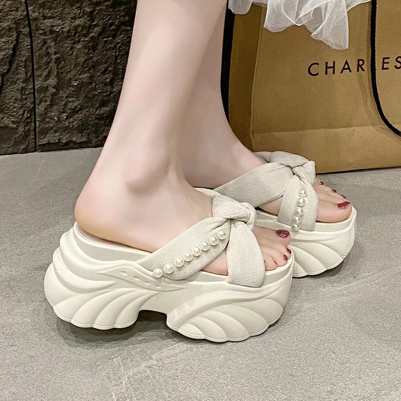 9CM NEW Heels Wedge Slides Sandals Women Casual Outdoor Slippers Female Summer Non Slip Beach Slipper Walking Chunky Shoes Woman