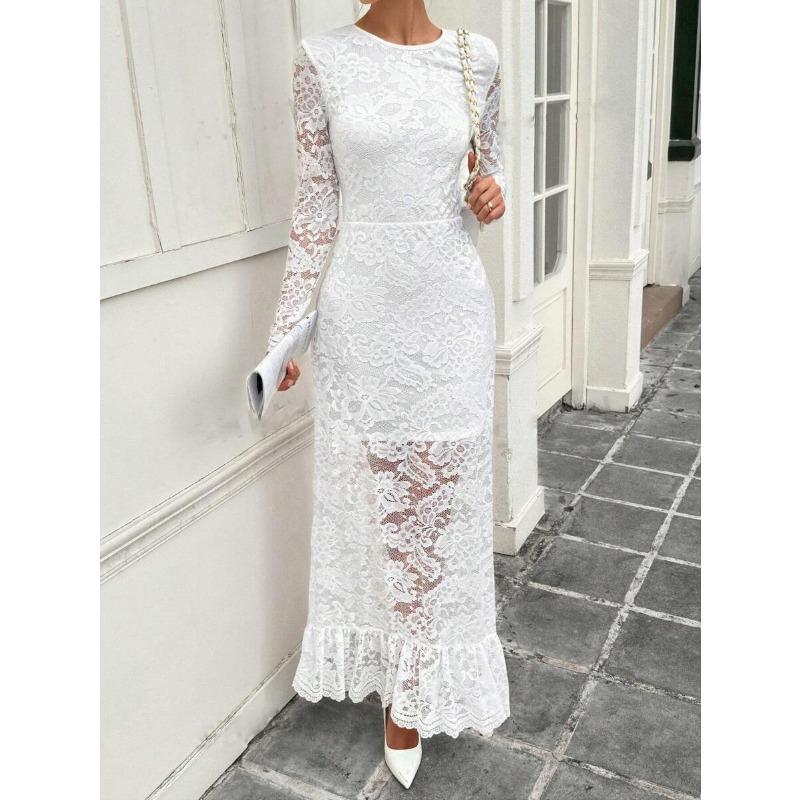 New Fashion Sexy Lace Long-sleeved Women's Dress with Elegant Temperament
