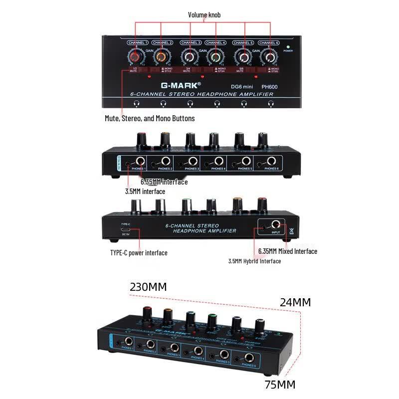 G-MARK DG6 6-Channel Stereo Headphone Amplifier