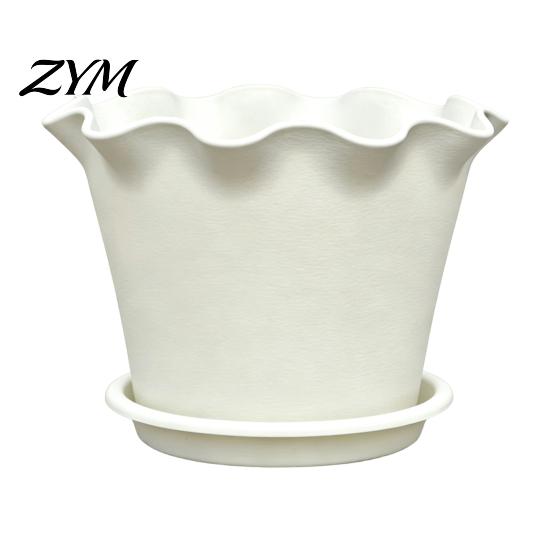 Nursery Pots for Green Plants Wavy Edge Planter with Saucer, Thickened Flower Pot Home Decor Drainage Holes, Modern Plant Indoor Outdoor Balcony