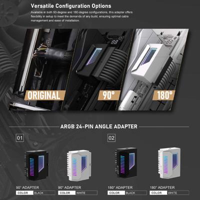 ATX 24Pin 180 Derece Güç Konnektörü Adaptörü ARGB Aydınlatmalı PC Anakart İçin 24Pin Dişi - Erkek Konnektör