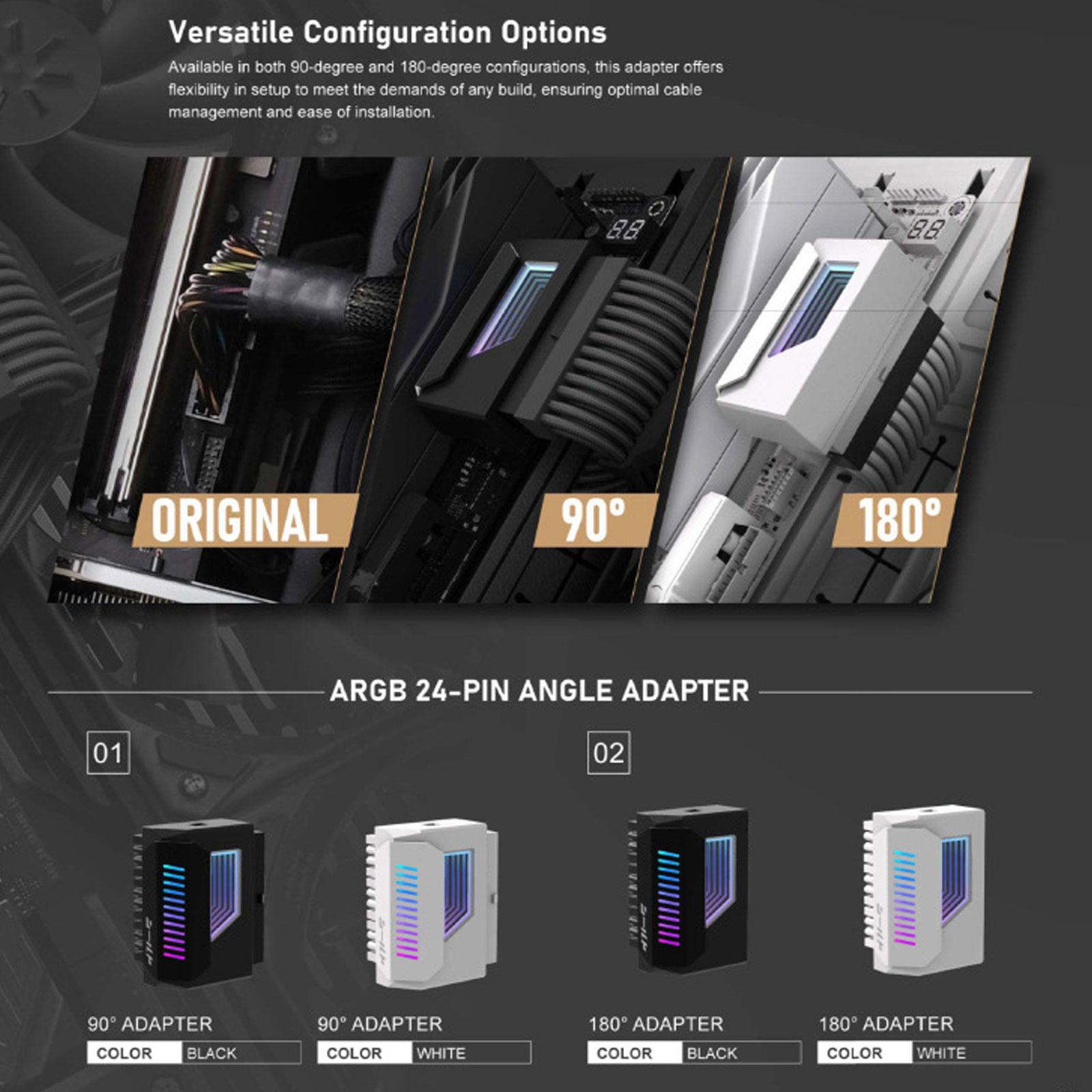 

Адаптер роз’єму живлення ATX 24Pin 180Degree з підсвічуванням ARGB для материнської плати ПК 24Pin роз’єм «мама» білий