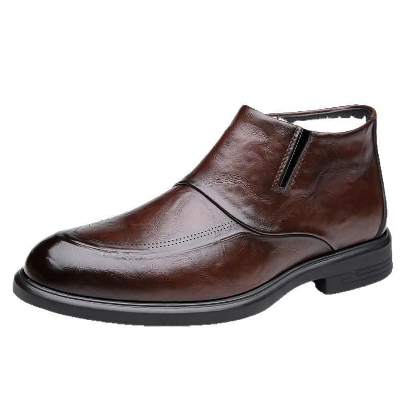 Men's British Style Velvet-Lined Chelsea Boots - Winter Formal High-Top Ankle Footwear