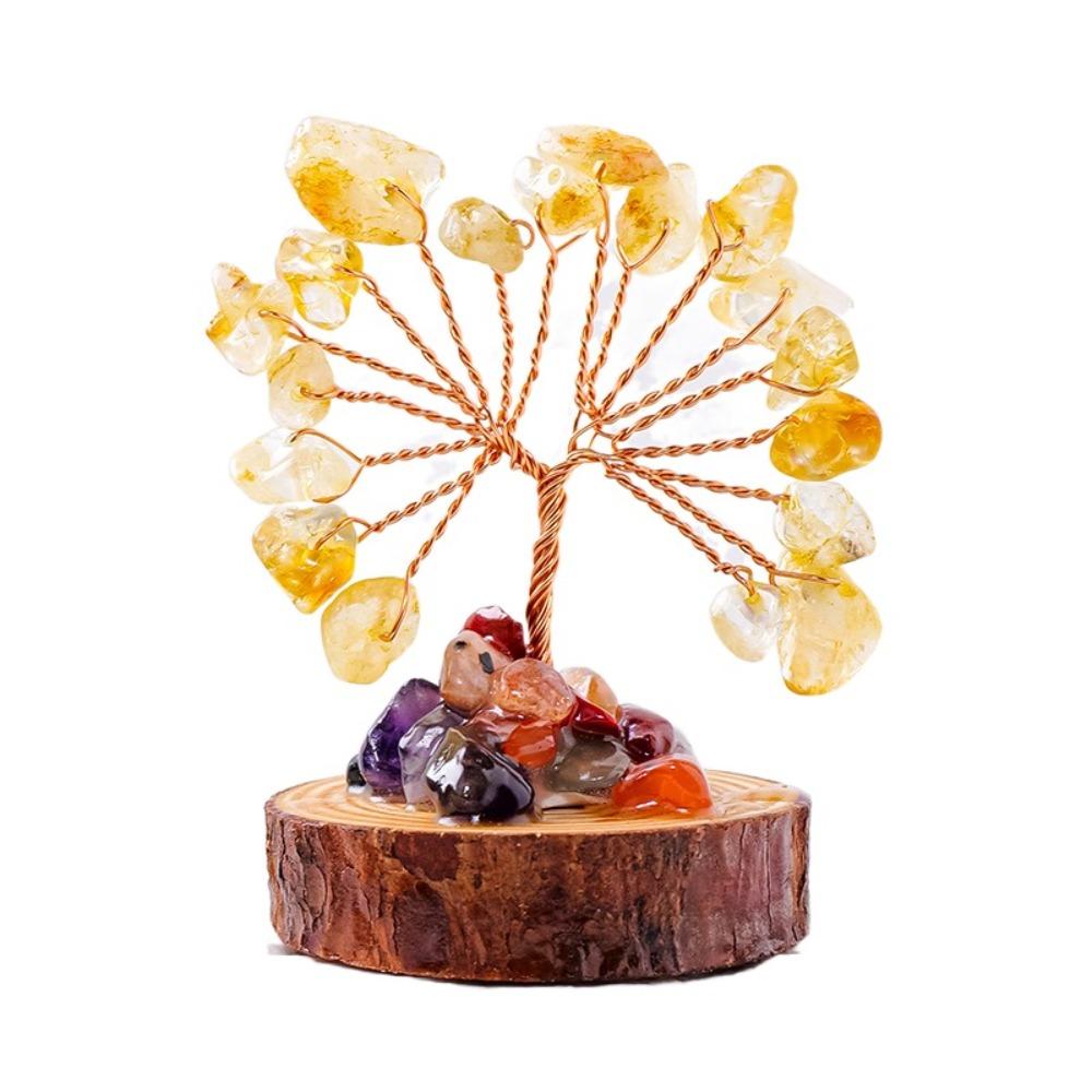 Copper Wire Crystal Wishing Tree Positive Energy Fortune Tree Figurine Mini Crystal Trees  Desk