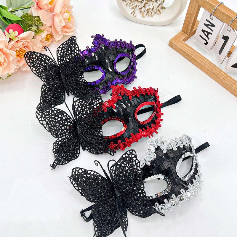 Sparkly Butterfly Sequin Half Face Masquerade Mask Lightweight Adjustable for Prom Cosplay Halloween Party