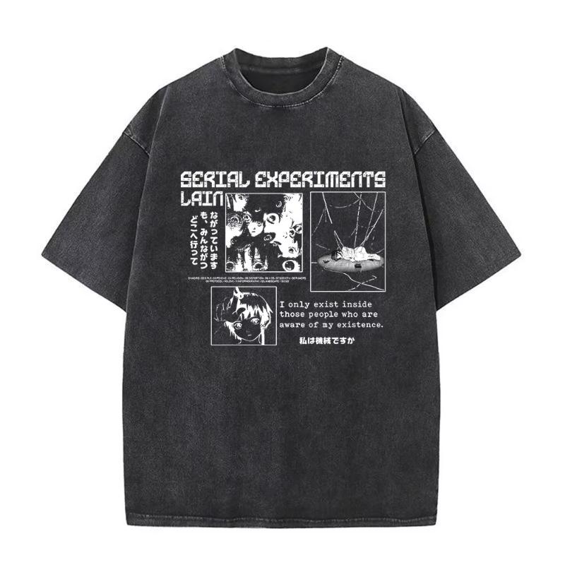 Anime Giapponese Seriale EsperiUnisexts Lain Vintage Lavato Maglietta Unisexga Iwakura Ragazza Sci Fi T-shirt Unisex Cotone Casuale Maglietta