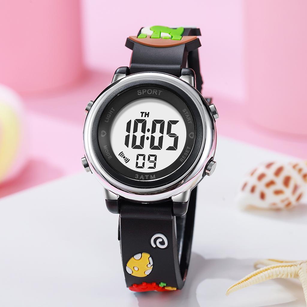 Fashionable and cute cartoon dinosaur silicone strap LED screen children's electronic watch, suitable for daily wear and Christm