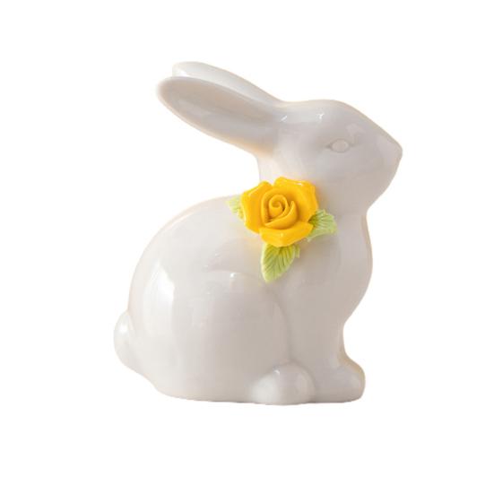Påskkeramikkaninfigur Mini Blomma Kaninstaty Vår Påsk Hem Kontor Semesterfest Dekoration Prydnad