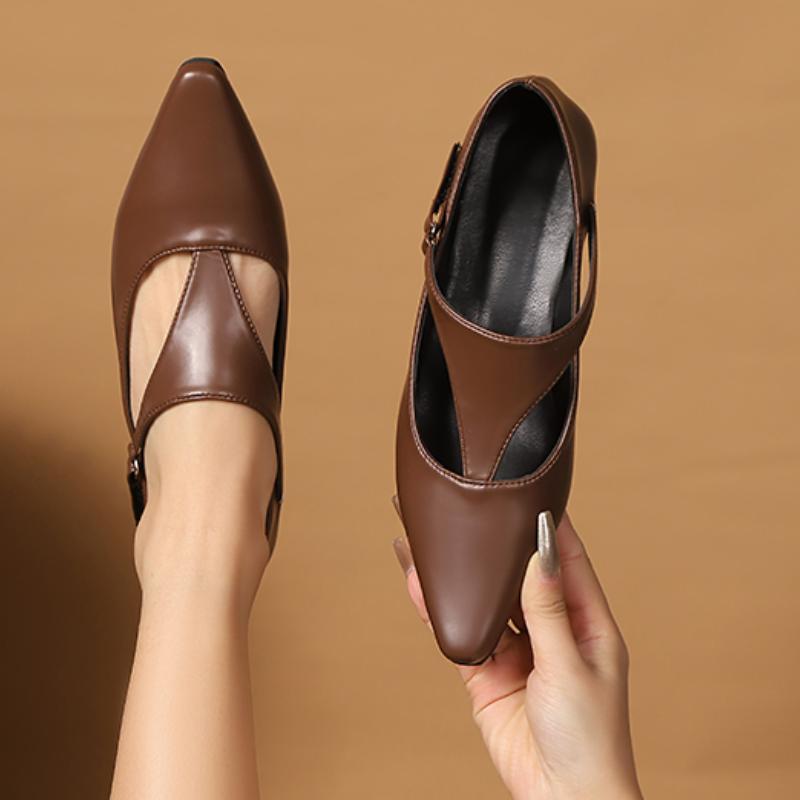 Fashion Vintage Women's T-tied Buckle Mary Jane Shoes High-Heeled Square Toe Silver Pumps Woman Shoes Brown Black Spring Autumn New