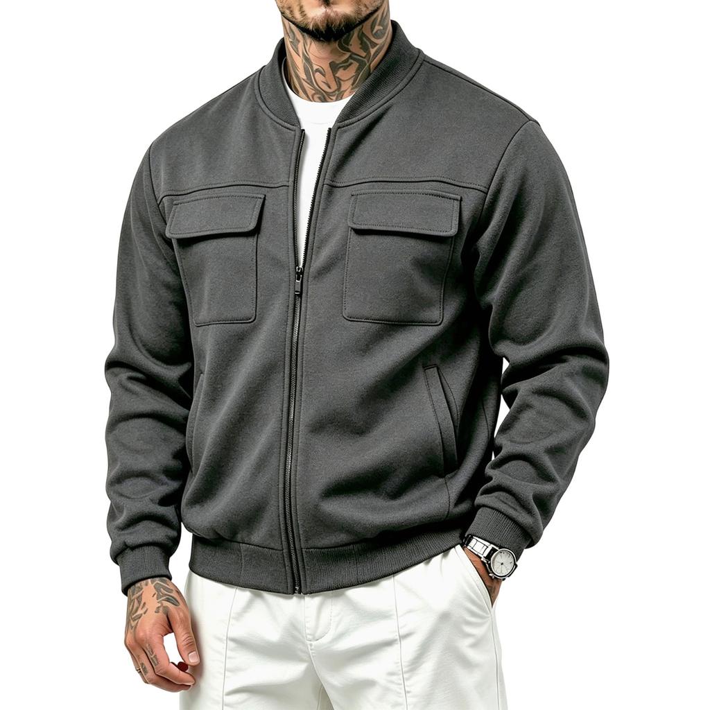 Men's Jacket, Fall Winter Casual Loose Fit Lined Zip-Up Stand Collar Long Sleeve Outerwear
