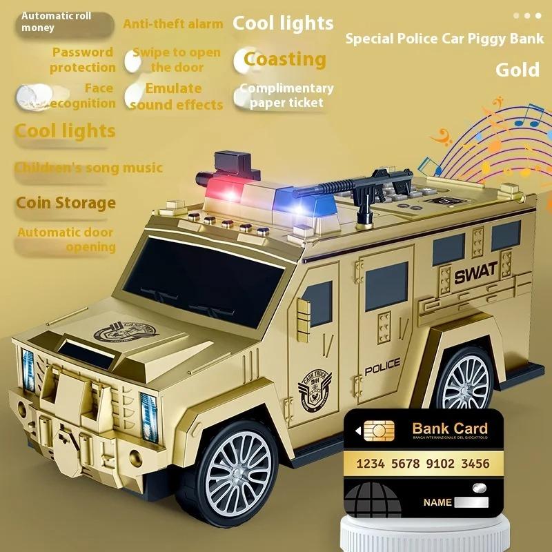 Kids' Fingerprint - Locked Safe & Cartoon Police Car Piggy Bank - Perfect for Holiday Gifts & Toy Exhibits