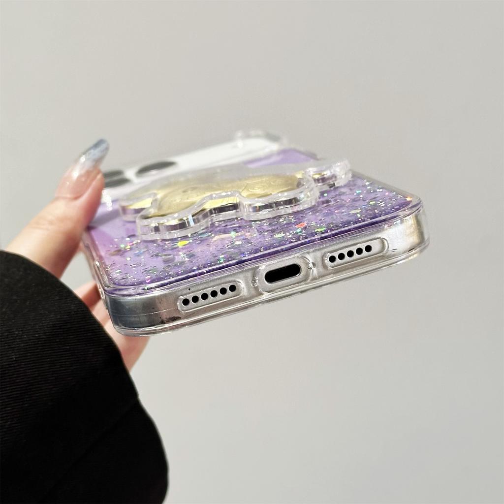 For iPhone 17 Pro Case Sparkling Glitter PC Phone Cover with Golden Horse Ornament
