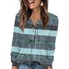 Women's Fashion V-Neck Button-Up T-Shirt With Patchwork Print Long-Sleeved Top
