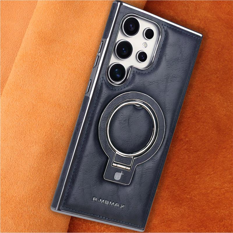 Applicable To Samsung S24Ultra Mobile Phone Case Racket Holder Galaxy Magnetic Suction S23plus Creative 24 + Men's Leather Case
