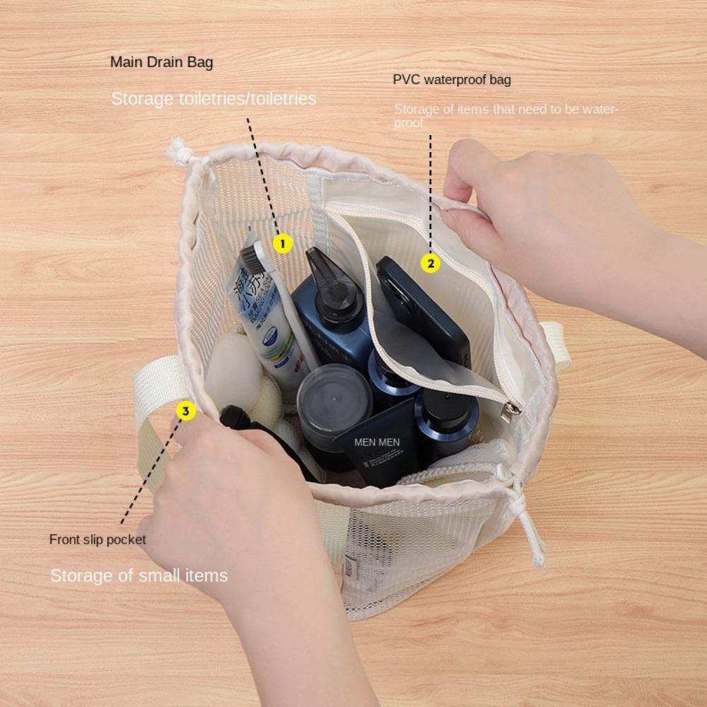 Hand-held Beach Tote Bag Drawstring Cosmetic Organizer Case Durable Mesh Shower Bag  Men/women