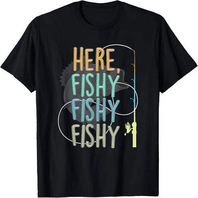 Aqui Peixe Pescador Vara de Pesca Peixe Ditado de Pesca Pescador Camiseta