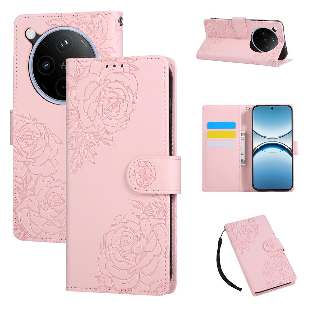 For Oppo Find X8 5G Case Rose Flower PU Leather Wallet Phone Cover with 3 Card Slots/Wrist Strap