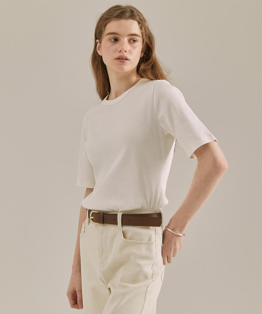 BASIC HOUSE Women'S Ribbed Short Sleeve T-Shirt White Lyts3201