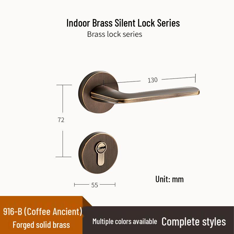 Brass Indoor Magnetic Silent Door Handle for Bedroom & Bathroom
