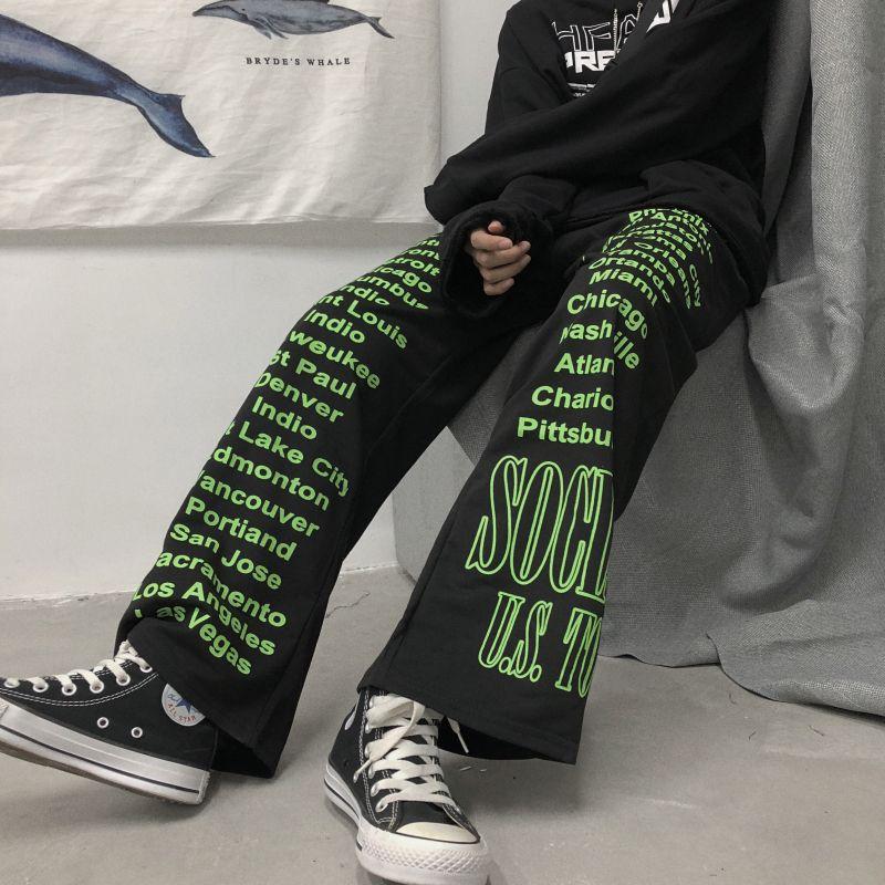 Women's Fashion Sweatpants Korean Version Retro Versatile Loose Letter Casual Ins Men and Women Couples Waist Wide Leg Trousers