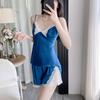 Women's Thin Sexy Ice Silk Pajamas Three-piece Spring and Summer Suspender Shorts Bathrobe Kimono with Chest Pad