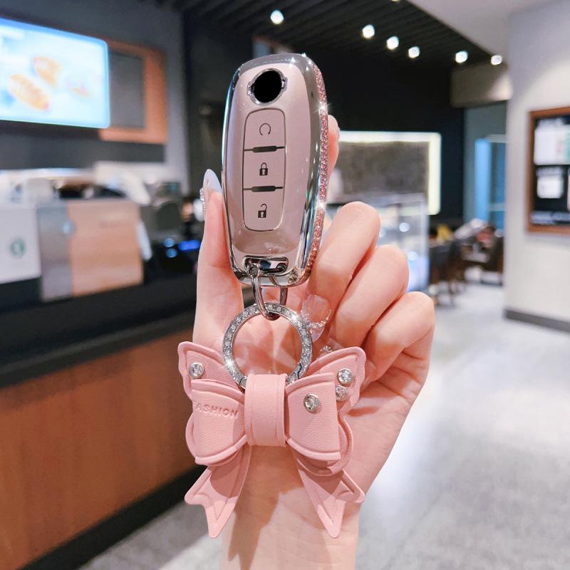 Nissan Kicks Key Case: Luxury Edition with Rhinestone Buckle - Fits 25 Models, Men's and Women's High-Grade Car Key Bag with Special Lanyard.