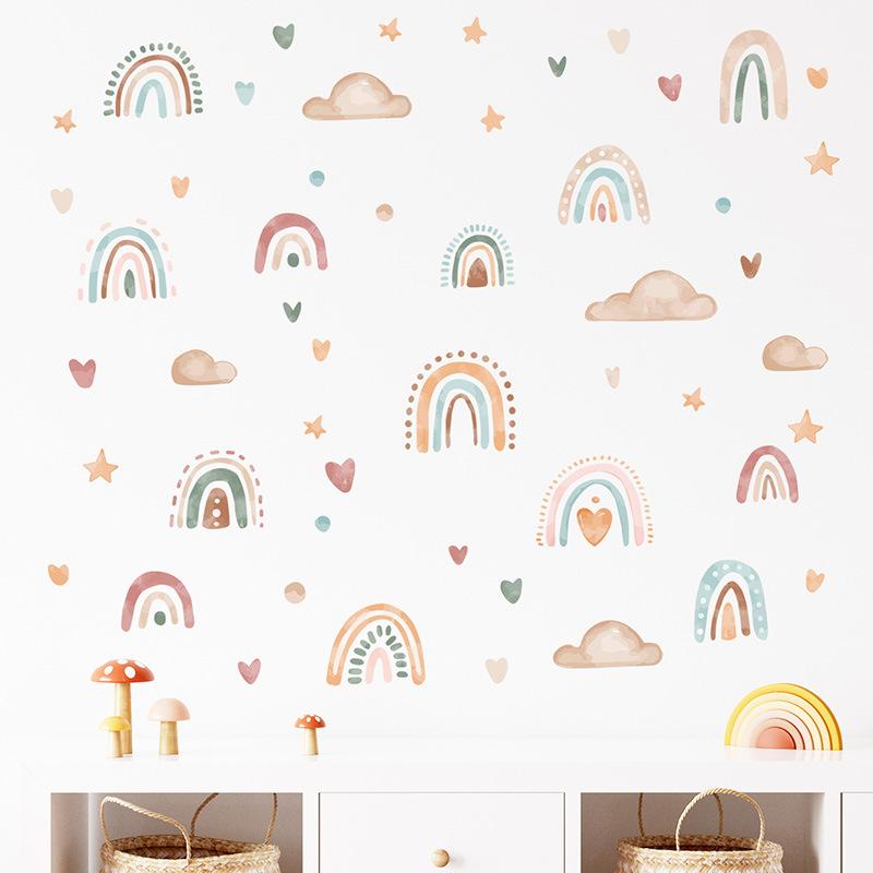 Boho Colo Rainbow Cloud Star Wall Stickers for Waterproof Removable PVC Kids Room Kindergarten Home Decoration