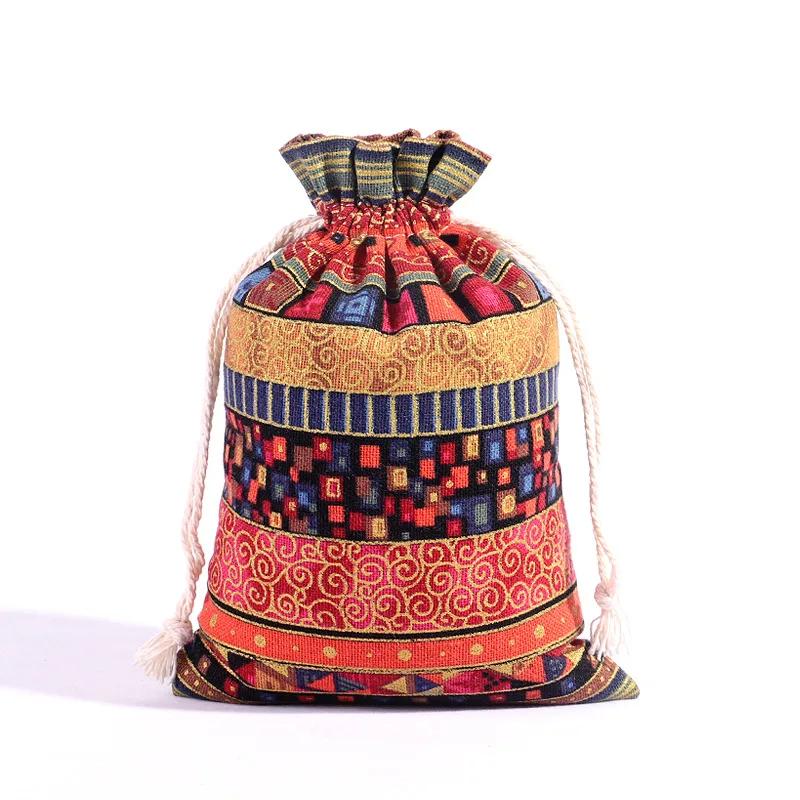 

10x14 13X18cm (10pcs) Bohemian Cotton Jewelry Bag Ethnic Gift Stripe Tribal Tribe Drawstring Bags Xmas Jewelry Pouches Party Bag 10x14cm&Ethnic wind bag красный