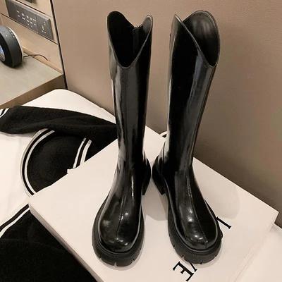 Thick-legged Long Boots, Women's V-mouth Thick-soled Fat Mm Big Tube-circumferential Knight Boots Are Thin, Simple and Fashionable, Thick-soled High