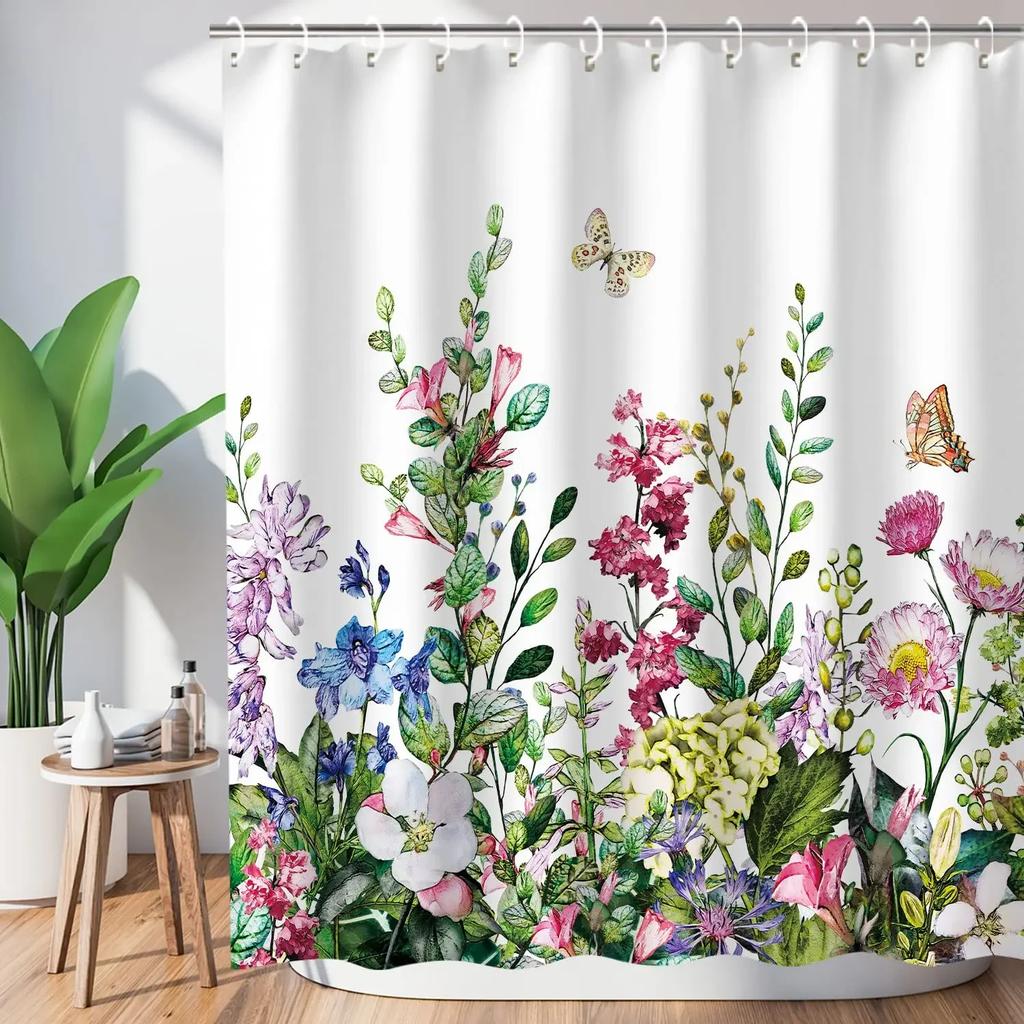 Waterproof Bath Shower Curtain Stained Glass Meadow Flower Dragonfly Polyester Fabric Bathtub Curtain Home El Bathroom Bath Shower Curtain