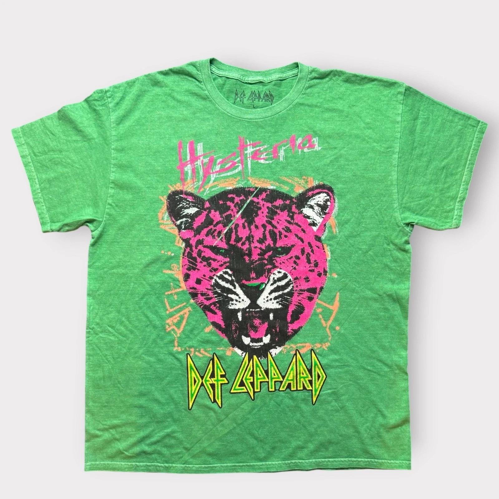 Def Leppard Hysteria Зеленая Графическая Футболка Розовый Леопард Рок-группа Футболка 2XL 4XL