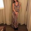 Vestido Maxi de Mujer sin Mangas a Rayas Cuello Drapeado Multicolor Fruncido Bodycon Abertura Alta Gasa Vestido Sexy para Fiesta de Noche Verano
