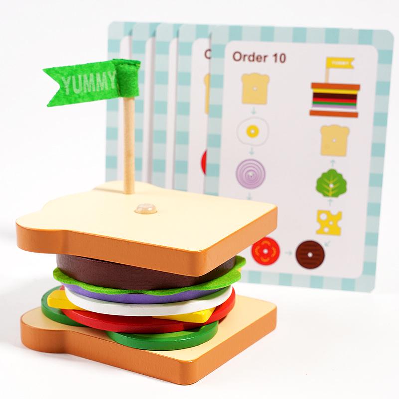 Children's Wooden Hamburger & Sandwich Assembly Toy Set