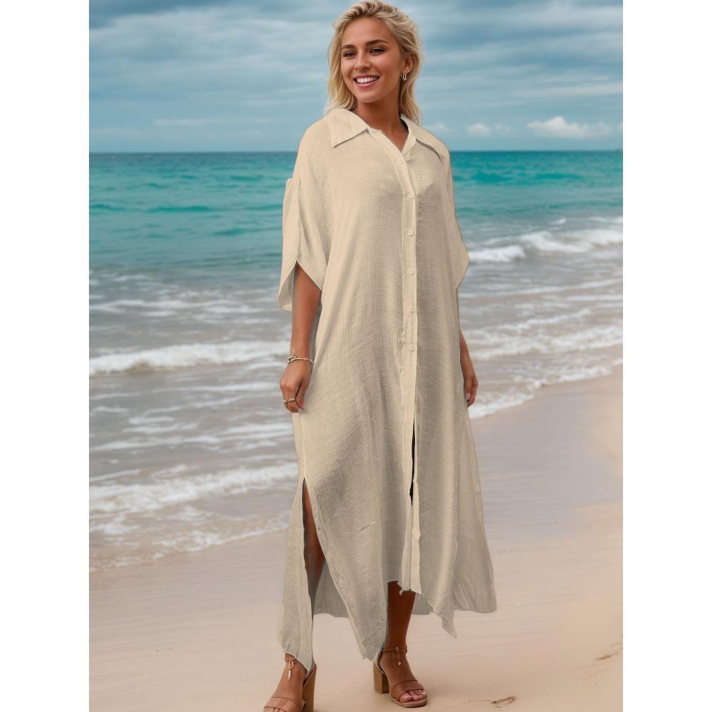 

Пляжная накидка, Солнцезащитная одежда, Однотонное бикини, Кардиган, Рубашка, Длинное платье для женщин one size абрикосовый