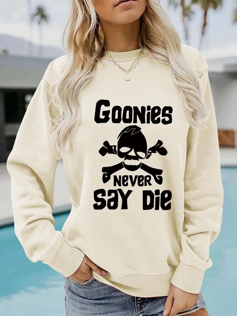 Europäischer & Amerikanischer Damen Herbst/Winter Langarm Rundhals GOONIES Print Sweatshirt Hoodie