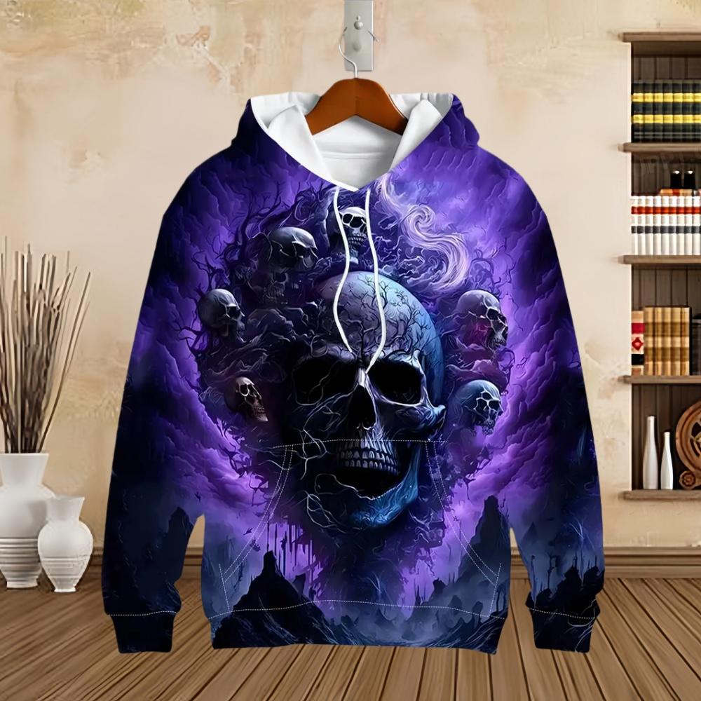 Man Hoodie Vintage Skull Print Comfortable Pullover Long Sleeve Men's Sweatshirt Tops Autumn Winter Casual Sports Men Clothing