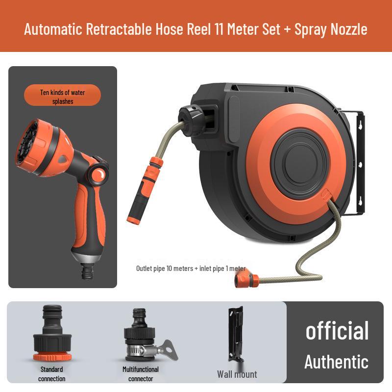 Automatischer Wandmontierter Einziehbarer Gartenschlauchaufroller mit Hochdruck-Wasserpistole zum Gießen, Autowaschen und Reinigen des Bodens