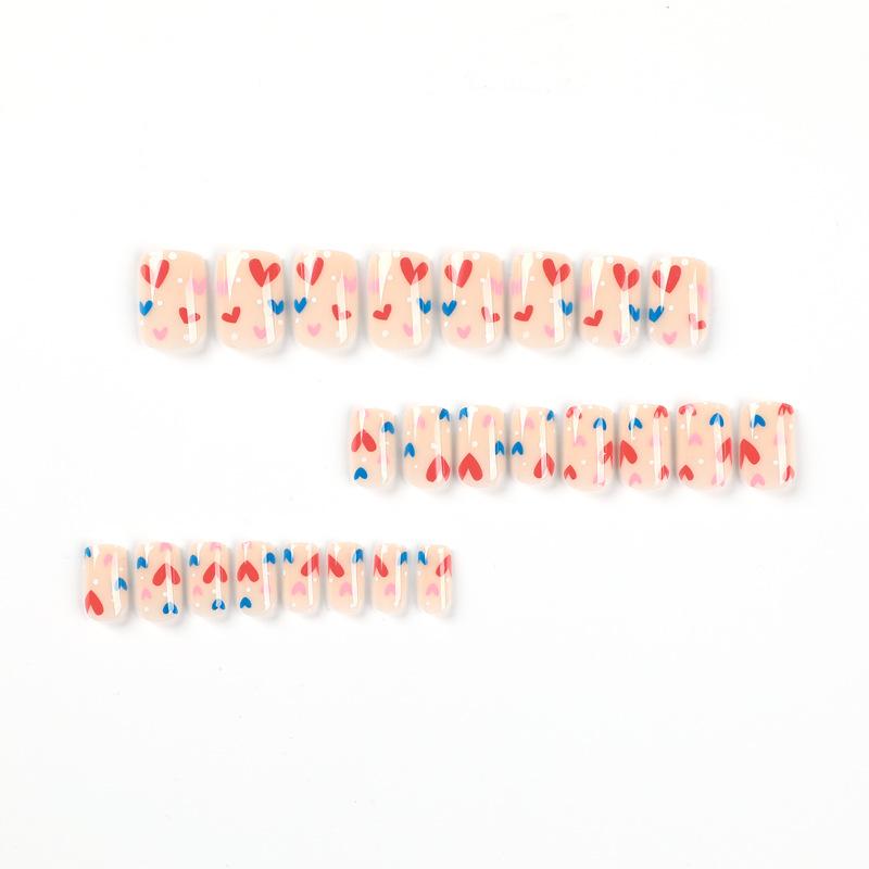24Pcs/Set Quick Nails Red And Blue Love False Nials Sticker Wearable Waterproof Manicure Finished Nails